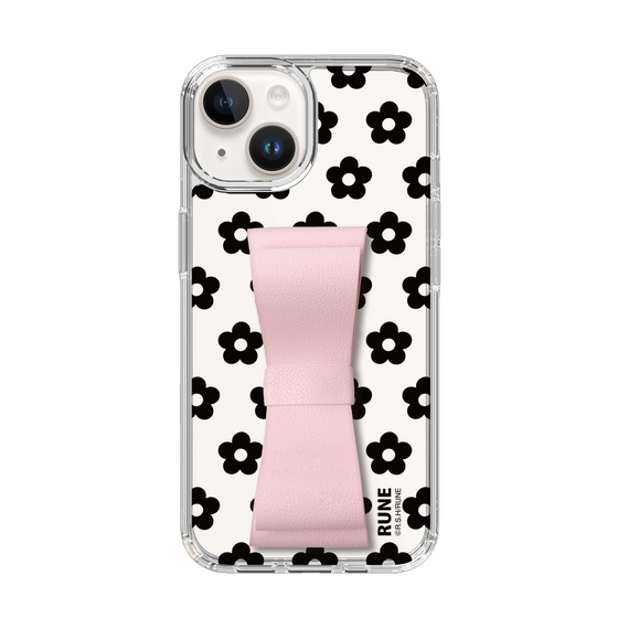 Slim Protection Case - STAND & RING RIBBON Sakura Pink［ Rune Naito - RUNE Flower - Black ］