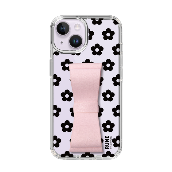 Slim Protection Case - STAND & RING RIBBON Sakura Pink［ Rune Naito - RUNE Flower - Black ］
