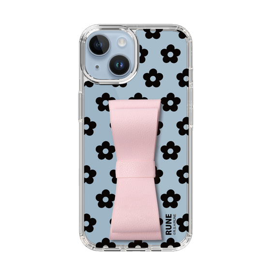 Slim Protection Case - STAND & RING RIBBON Sakura Pink［ Rune Naito - RUNE Flower - Black ］