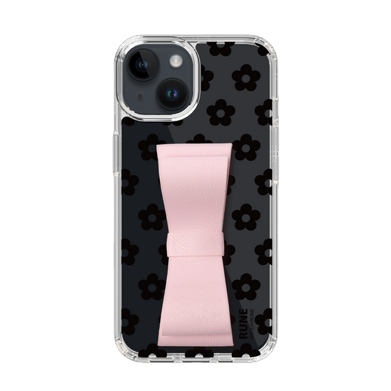 Slim Protection Case - STAND & RING RIBBON Sakura Pink［ Rune Naito - RUNE Flower - Black ］