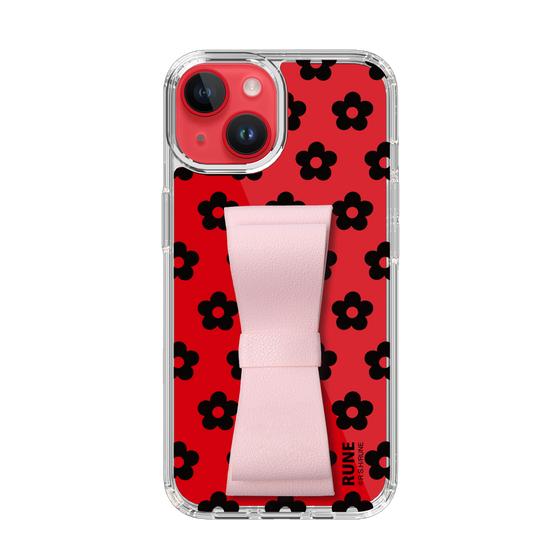 Slim Protection Case - STAND & RING RIBBON Sakura Pink［ Rune Naito - RUNE Flower - Black ］