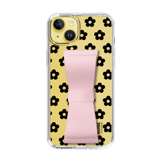 Slim Protection Case - STAND & RING RIBBON Sakura Pink［ Rune Naito - RUNE Flower - Black ］