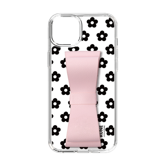Slim Protection Case - STAND & RING RIBBON Sakura Pink［ Rune Naito - RUNE Flower - Black ］