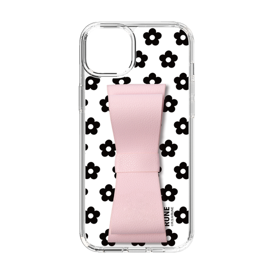 Slim Protection Case - STAND & RING RIBBON Sakura Pink［ Rune Naito - RUNE Flower - Black ］