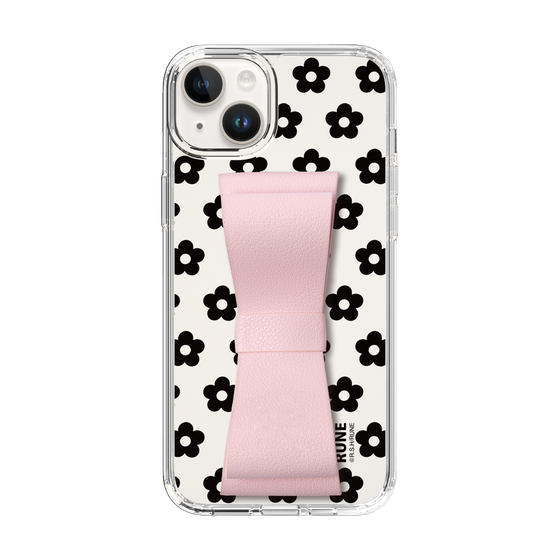 Slim Protection Case - STAND & RING RIBBON Sakura Pink［ Rune Naito - RUNE Flower - Black ］