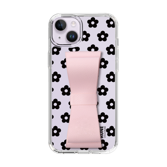 Slim Protection Case - STAND & RING RIBBON Sakura Pink［ Rune Naito - RUNE Flower - Black ］
