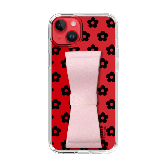 Slim Protection Case - STAND & RING RIBBON Sakura Pink［ Rune Naito - RUNE Flower - Black ］