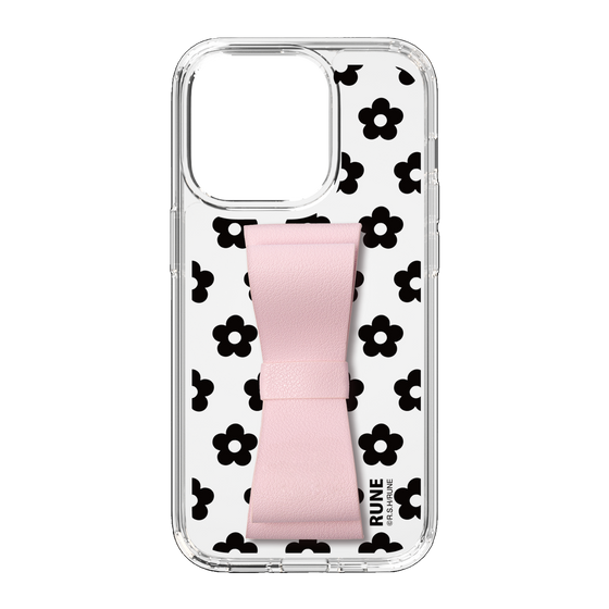 Slim Protection Case - STAND & RING RIBBON Sakura Pink［ Rune Naito - RUNE Flower - Black ］