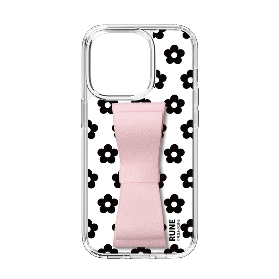 Slim Protection Case - STAND & RING RIBBON Sakura Pink［ Rune Naito - RUNE Flower - Black ］