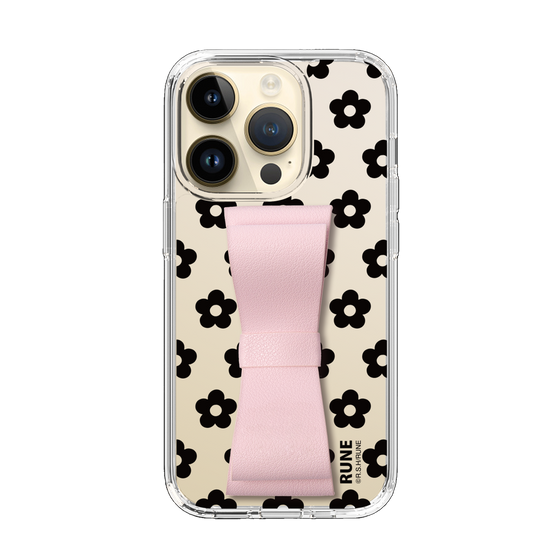 Slim Protection Case - STAND & RING RIBBON Sakura Pink［ Rune Naito - RUNE Flower - Black ］