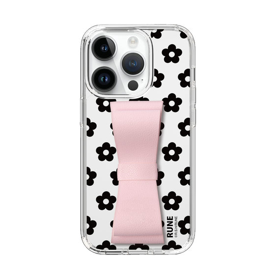 Slim Protection Case - STAND & RING RIBBON Sakura Pink［ Rune Naito - RUNE Flower - Black ］