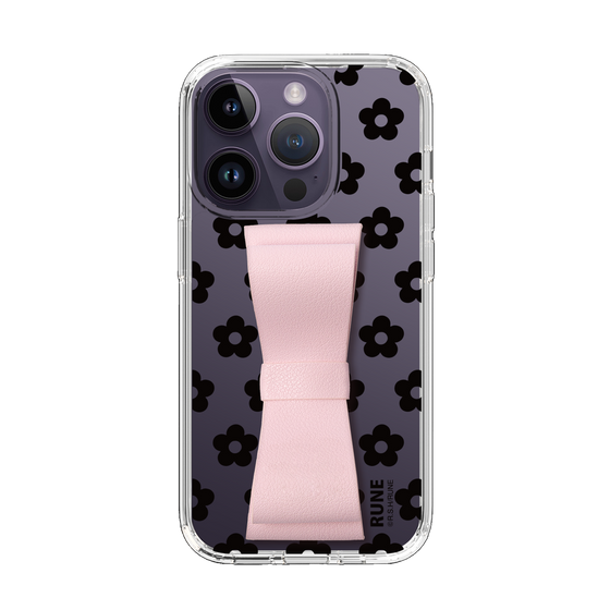 Slim Protection Case - STAND & RING RIBBON Sakura Pink［ Rune Naito - RUNE Flower - Black ］