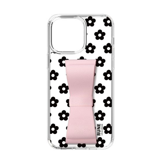Slim Protection Case - STAND & RING RIBBON Sakura Pink［ Rune Naito - RUNE Flower - Black ］