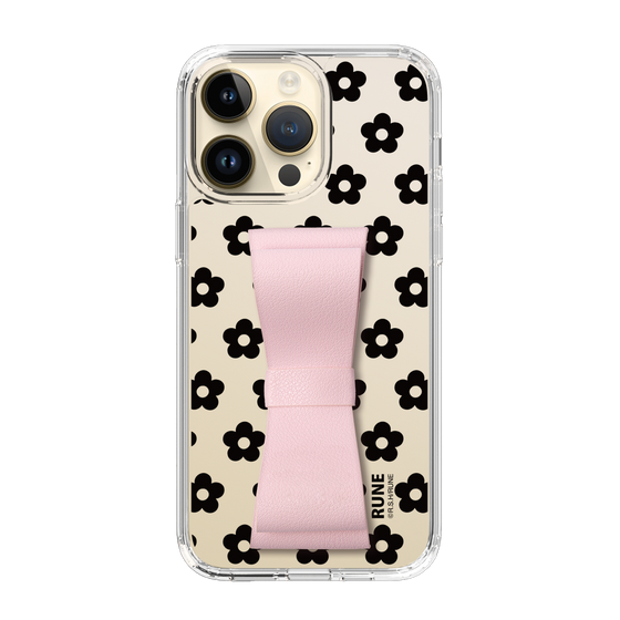 Slim Protection Case - STAND & RING RIBBON Sakura Pink［ Rune Naito - RUNE Flower - Black ］