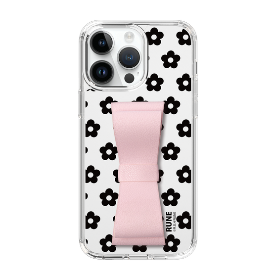Slim Protection Case - STAND & RING RIBBON Sakura Pink［ Rune Naito - RUNE Flower - Black ］