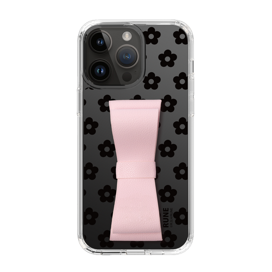 Slim Protection Case - STAND & RING RIBBON Sakura Pink［ Rune Naito - RUNE Flower - Black ］
