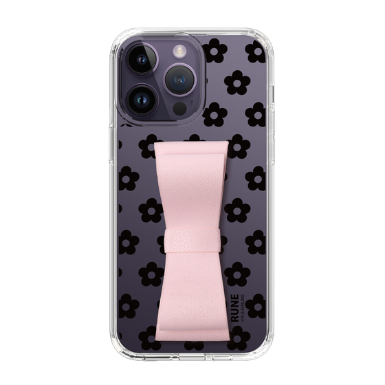 Slim Protection Case - STAND & RING RIBBON Sakura Pink［ Rune Naito - RUNE Flower - Black ］