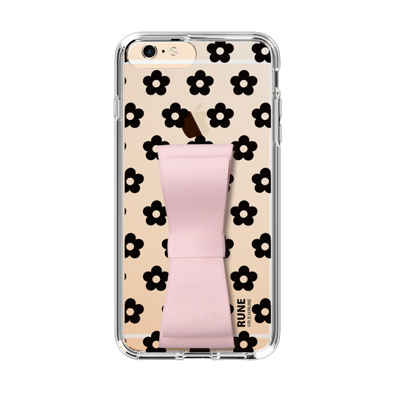 Slim Protection Case - STAND & RING RIBBON Sakura Pink［ Rune Naito - RUNE Flower - Black ］