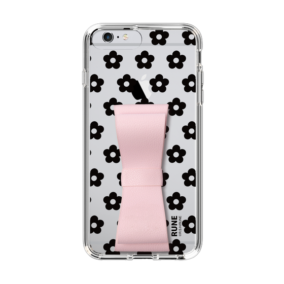Slim Protection Case - STAND & RING RIBBON Sakura Pink［ Rune Naito - RUNE Flower - Black ］