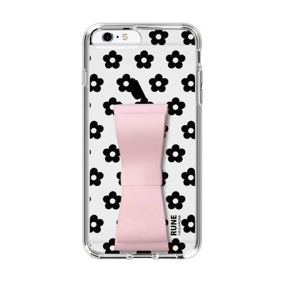 Slim Protection Case - STAND & RING RIBBON Sakura Pink［ Rune Naito - RUNE Flower - Black ］