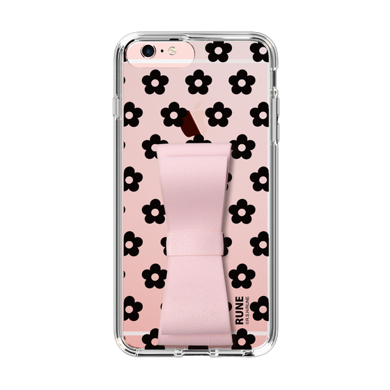 Slim Protection Case - STAND & RING RIBBON Sakura Pink［ Rune Naito - RUNE Flower - Black ］