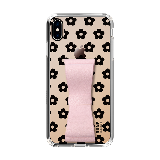 Slim Protection Case - STAND & RING RIBBON Sakura Pink［ Rune Naito - RUNE Flower - Black ］