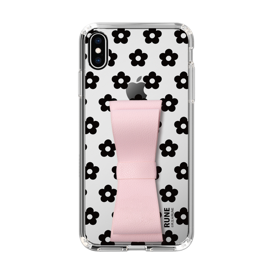 Slim Protection Case - STAND & RING RIBBON Sakura Pink［ Rune Naito - RUNE Flower - Black ］