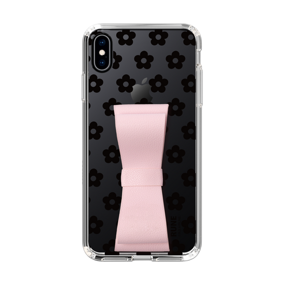 Slim Protection Case - STAND & RING RIBBON Sakura Pink［ Rune Naito - RUNE Flower - Black ］