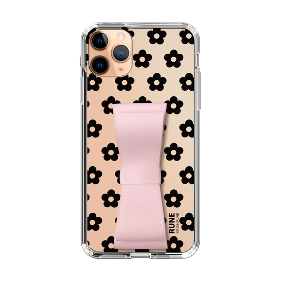 Slim Protection Case - STAND & RING RIBBON Sakura Pink［ Rune Naito - RUNE Flower - Black ］