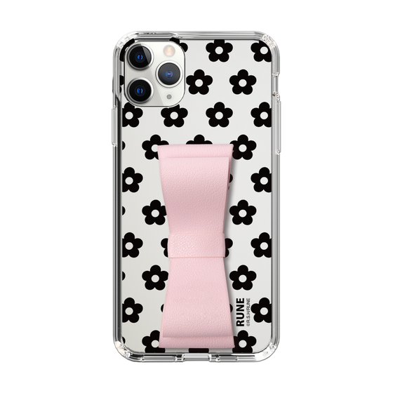 Slim Protection Case - STAND & RING RIBBON Sakura Pink［ Rune Naito - RUNE Flower - Black ］