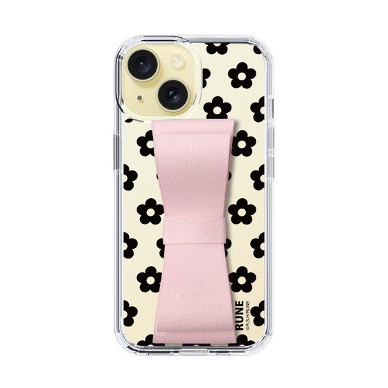 Slim Protection Case - STAND & RING RIBBON Sakura Pink［ Rune Naito - RUNE Flower - Black ］