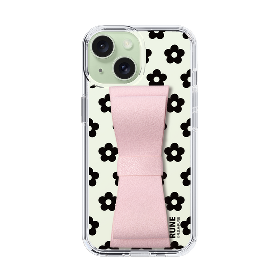 Slim Protection Case - STAND & RING RIBBON Sakura Pink［ Rune Naito - RUNE Flower - Black ］