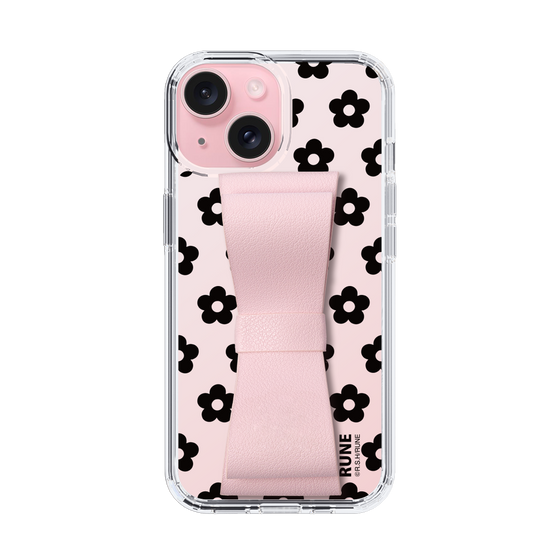Slim Protection Case - STAND & RING RIBBON Sakura Pink［ Rune Naito - RUNE Flower - Black ］
