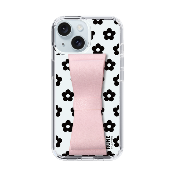Slim Protection Case - STAND & RING RIBBON Sakura Pink［ Rune Naito - RUNE Flower - Black ］