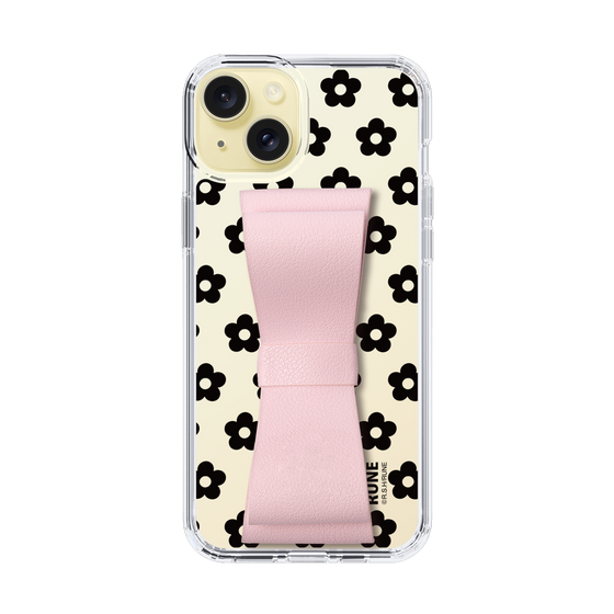 Slim Protection Case - STAND & RING RIBBON Sakura Pink［ Rune Naito - RUNE Flower - Black ］