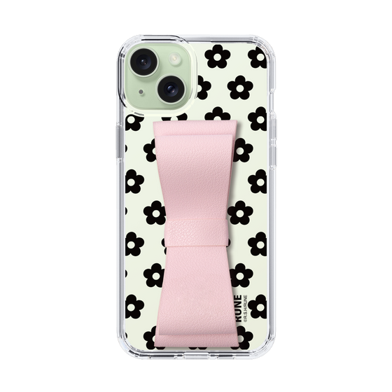 Slim Protection Case - STAND & RING RIBBON Sakura Pink［ Rune Naito - RUNE Flower - Black ］