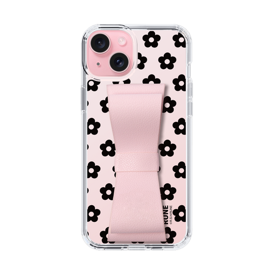 Slim Protection Case - STAND & RING RIBBON Sakura Pink［ Rune Naito - RUNE Flower - Black ］