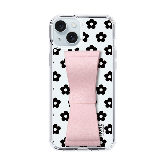 Slim Protection Case - STAND & RING RIBBON Sakura Pink［ Rune Naito - RUNE Flower - Black ］
