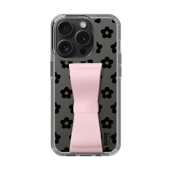 Slim Protection Case - STAND & RING RIBBON Sakura Pink［ Rune Naito - RUNE Flower - Black ］