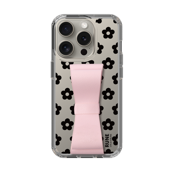 Slim Protection Case - STAND & RING RIBBON Sakura Pink［ Rune Naito - RUNE Flower - Black ］