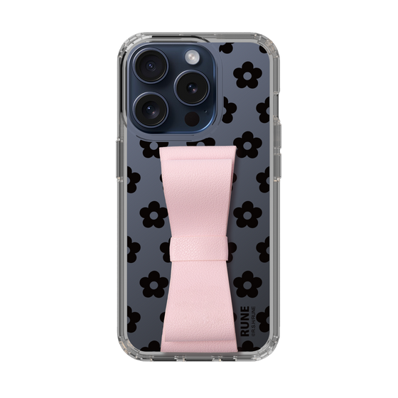 Slim Protection Case - STAND & RING RIBBON Sakura Pink［ Rune Naito - RUNE Flower - Black ］