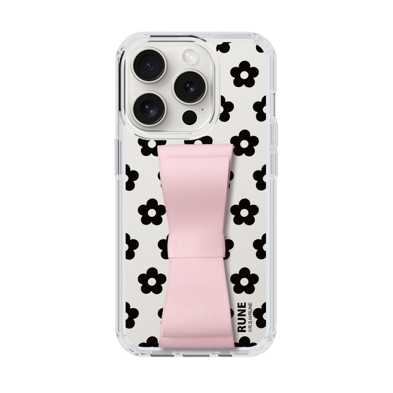 Slim Protection Case - STAND & RING RIBBON Sakura Pink［ Rune Naito - RUNE Flower - Black ］