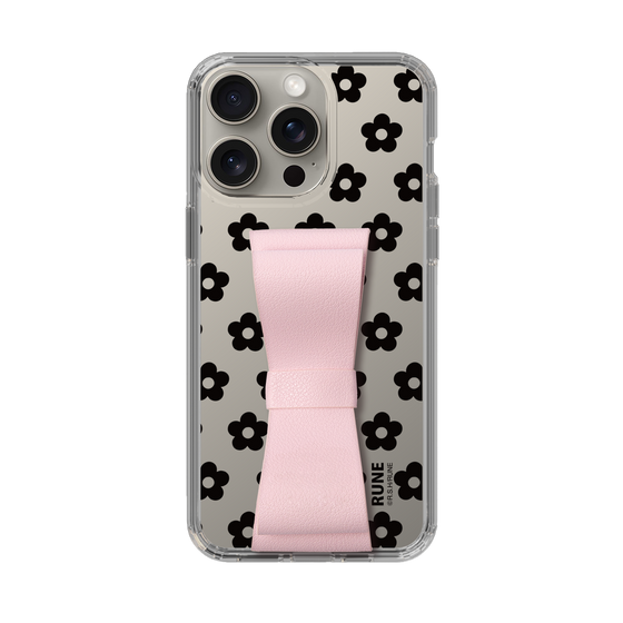 Slim Protection Case - STAND & RING RIBBON Sakura Pink［ Rune Naito - RUNE Flower - Black ］
