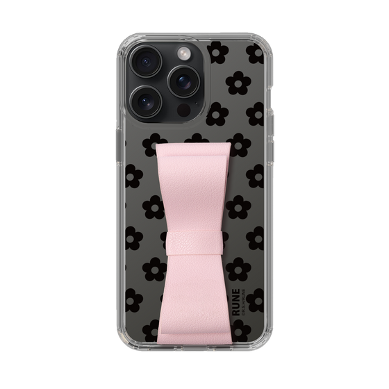 Slim Protection Case - STAND & RING RIBBON Sakura Pink［ Rune Naito - RUNE Flower - Black ］