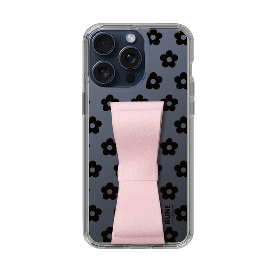 Slim Protection Case - STAND & RING RIBBON Sakura Pink［ Rune Naito - RUNE Flower - Black ］