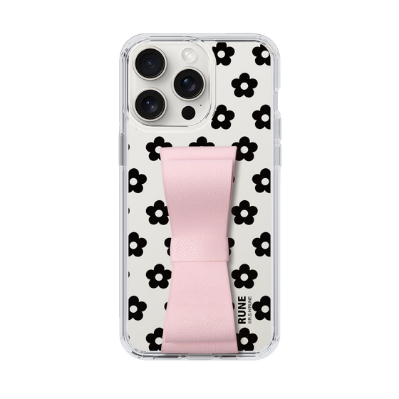 Slim Protection Case - STAND & RING RIBBON Sakura Pink［ Rune Naito - RUNE Flower - Black ］