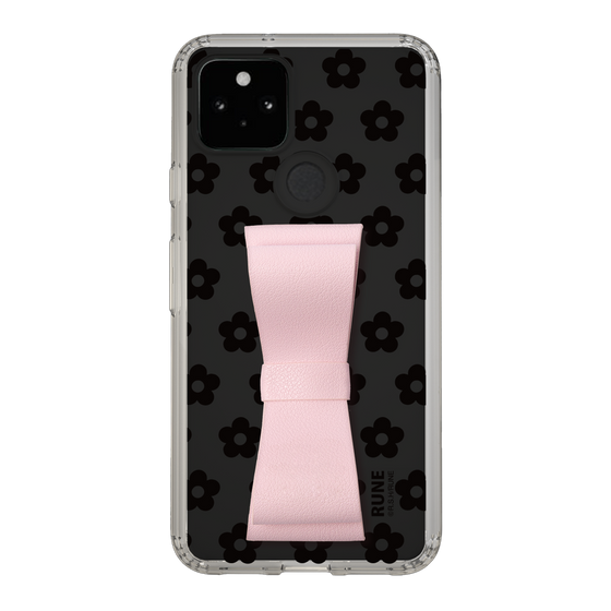 Slim Protection Case - STAND & RING RIBBON Sakura Pink［ Rune Naito - RUNE Flower - Black ］