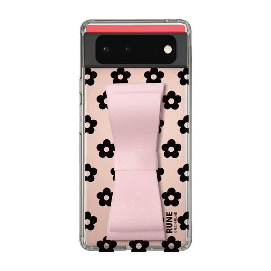 Slim Protection Case - STAND & RING RIBBON Sakura Pink［ Rune Naito - RUNE Flower - Black ］