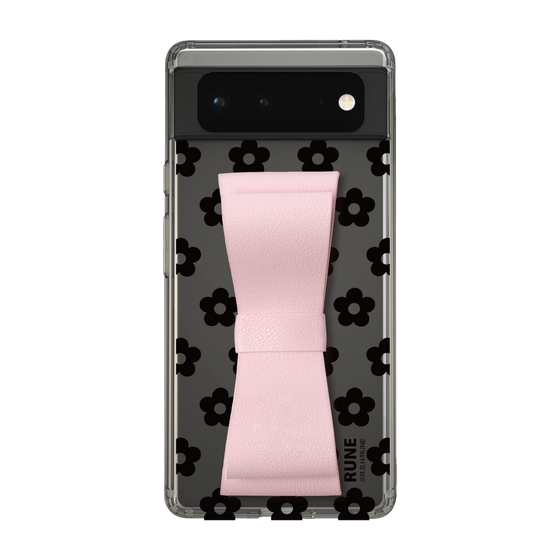 Slim Protection Case - STAND & RING RIBBON Sakura Pink［ Rune Naito - RUNE Flower - Black ］