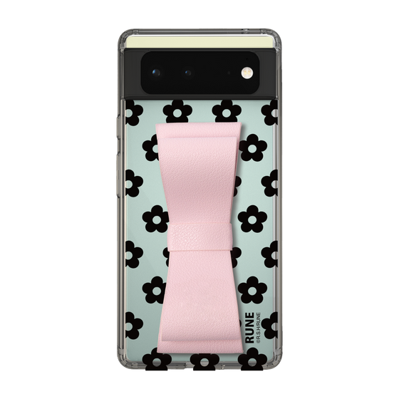 Slim Protection Case - STAND & RING RIBBON Sakura Pink［ Rune Naito - RUNE Flower - Black ］